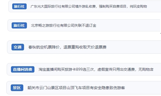 網(wǎng)友在“人民投訴”平臺反映涉旅游消費相關糾紛。（“人民投訴”用戶投訴截圖）